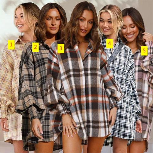 Checkered lantern sleeved long sleeved shirt