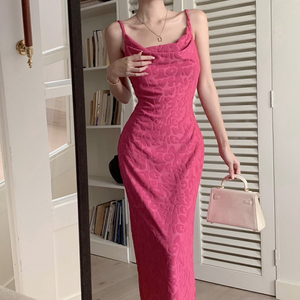 Letter Jacquard Pocket Neck Dress