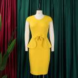 D363 Temperament Tongle Wrapped Hip Pencil Dress