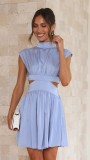 Waist up stand up collar open waist short dress
