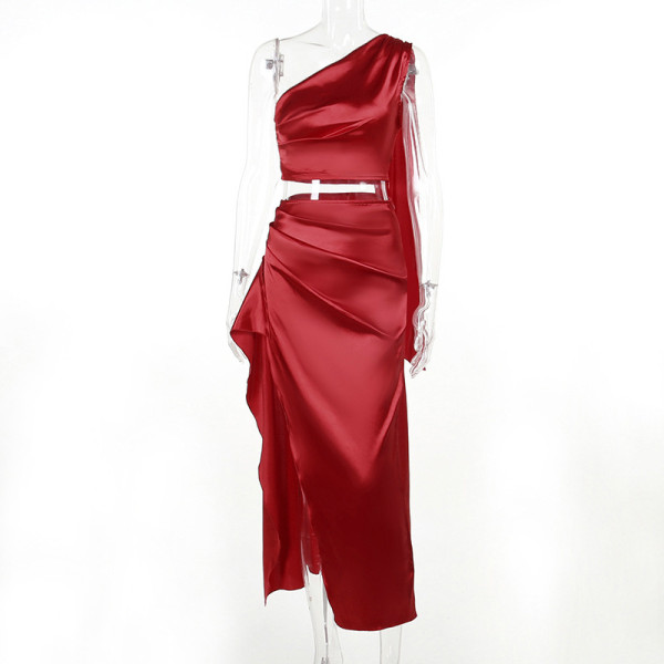Umbilical Tank Top Sexy Slim Fit Half Skirt Long Dress Set