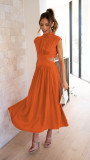 Standing Collar Macaron Open Waist Long Dress