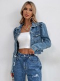 Polo collar denim casual short jacket
