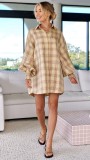 Checkered lantern sleeved long sleeved shirt