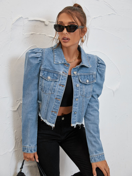 Polo collar denim casual short jacket