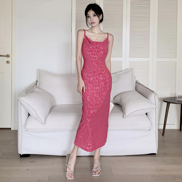 Letter Jacquard Pocket Neck Dress