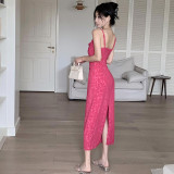Letter Jacquard Pocket Neck Dress