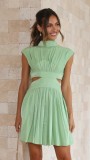 Waist up stand up collar open waist short dress