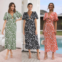 Printed V-neck A-line mid length dress Printed V-neck A-line mid length dress