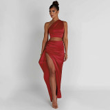 Umbilical Tank Top Sexy Slim Fit Half Skirt Long Dress Set