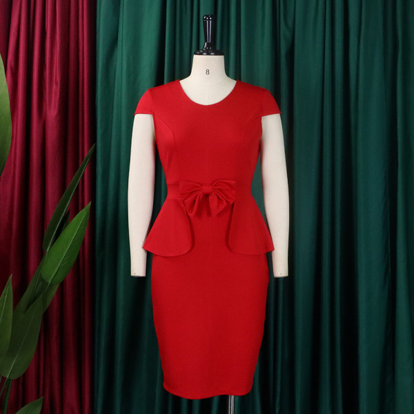 D363 Temperament Tongle Wrapped Hip Pencil Dress