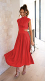 Standing Collar Macaron Open Waist Long Dress