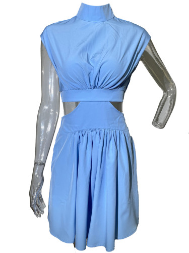 Waist up stand up collar open waist short dress