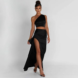 Umbilical Tank Top Sexy Slim Fit Half Skirt Long Dress Set
