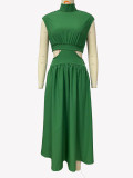 Standing Collar Macaron Open Waist Long Dress