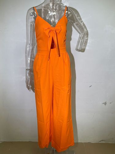 Lace up suspender trendy jumpsuit