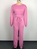 Women's plush sweater elastic thread waistband drawstring set