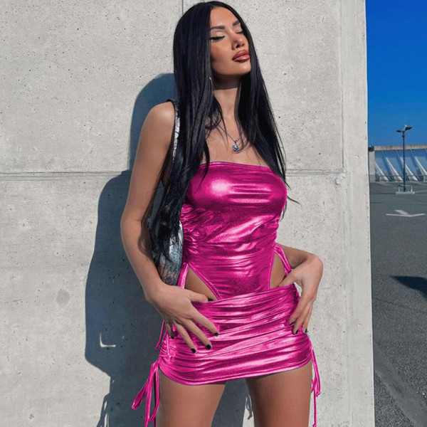 Drawstring jumpsuit with drawstring wrap buttocks skirt for women