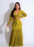 Fashionable and comfortable long sleeved buttocks wrapped skirt set