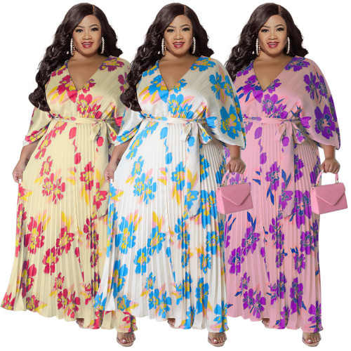 Loose pleated long dress