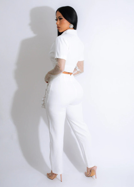 Mesh Splice Small Suit Pants Two Piece Set