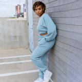 Women's plush sweater elastic thread waistband drawstring set
