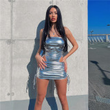 Drawstring jumpsuit with drawstring wrap buttocks skirt for women