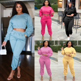 Women's plush sweater elastic thread waistband drawstring set
