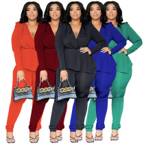 Large Women's Deep V-Neck Long Sleeve Pencil Pants Set Large Women's Deep V-Neck Long Sleeve Pencil Pants Set