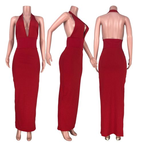 Hanging Neck Strap High Waist Dress