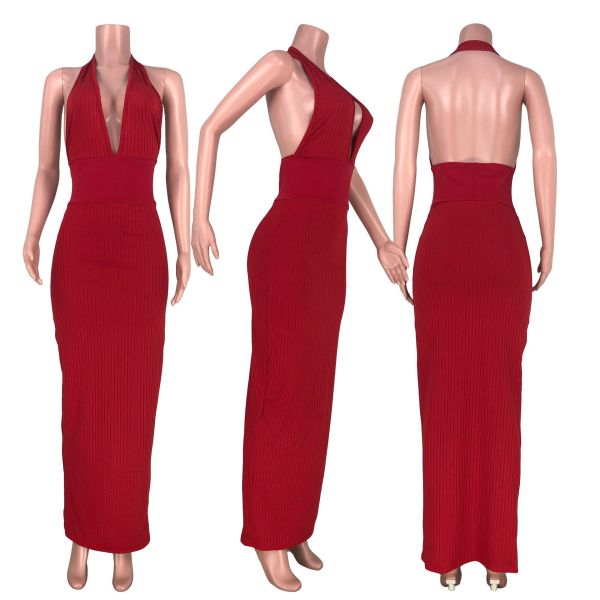 Hanging Neck Strap High Waist Dress