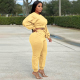 Women's plush sweater elastic thread waistband drawstring set