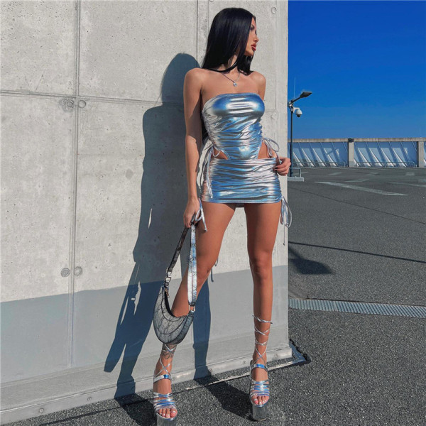 Drawstring jumpsuit with drawstring wrap buttocks skirt for women