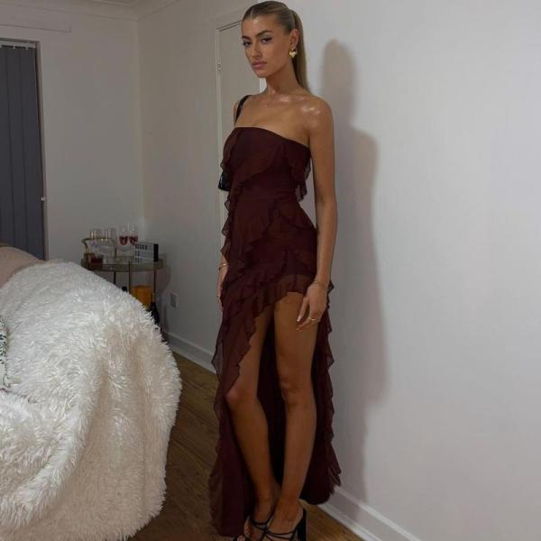 Chestless Spicy Girl Slim Fit Open Back Wooden Ear Dress