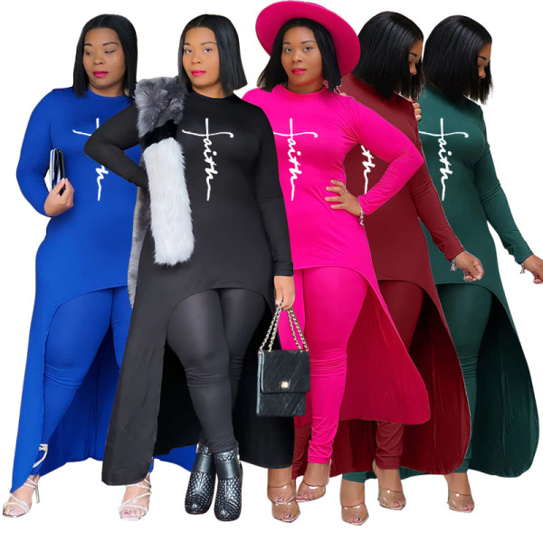 Solid color comfortable casual irregular two-piece set