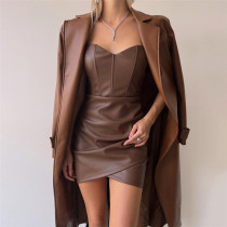 Bra sexy buttocks wrapped PU dress Bra sexy buttocks wrapped PU dress