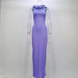 Solid Hooded Split Sleeveless Dress
