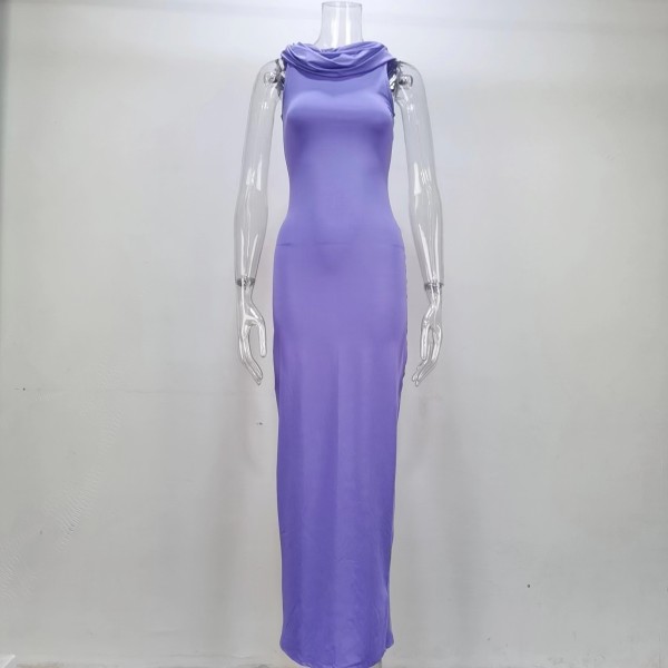 Solid Hooded Split Sleeveless Dress