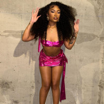 Sexy Sleeveless Open Umbilical Wrapped Chest and Hip Wrapped Short Skirt Set