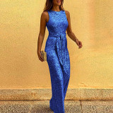 Round neck sleeveless personalized sequin silver dot jumpsuit