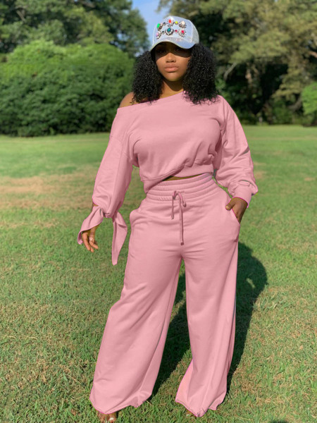 Casual Set Solid Long Sleeve Plush Loose Pants Two Piece Set