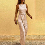 Round neck sleeveless personalized sequin silver dot jumpsuit