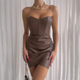 Bra sexy buttocks wrapped PU dress