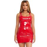 PU Sexy Sleeveless Wrapped Hip Skirt