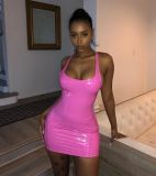 PU Sexy Sleeveless Wrapped Hip Skirt