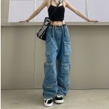 Multi pocket denim overalls