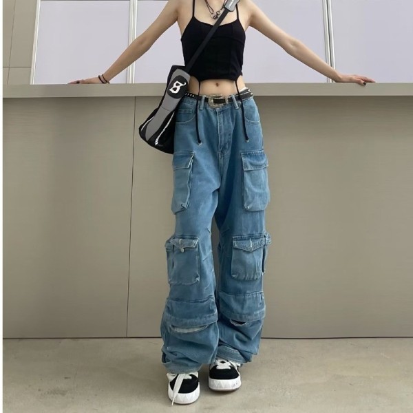 Multi pocket denim overalls