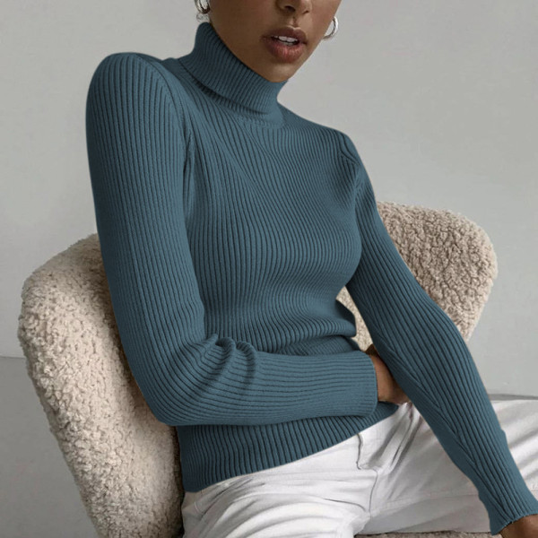 High Neck Pullover Long Sleeve Slim Fit Basic Wool Top