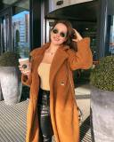 Solid color double-sided velvet double breasted woolen long jacket