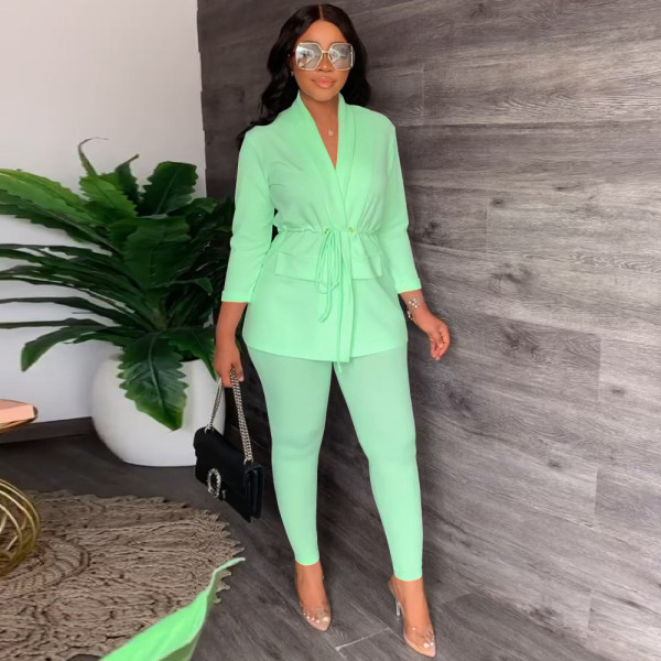 Casual small suit drawstring strap two-piece set